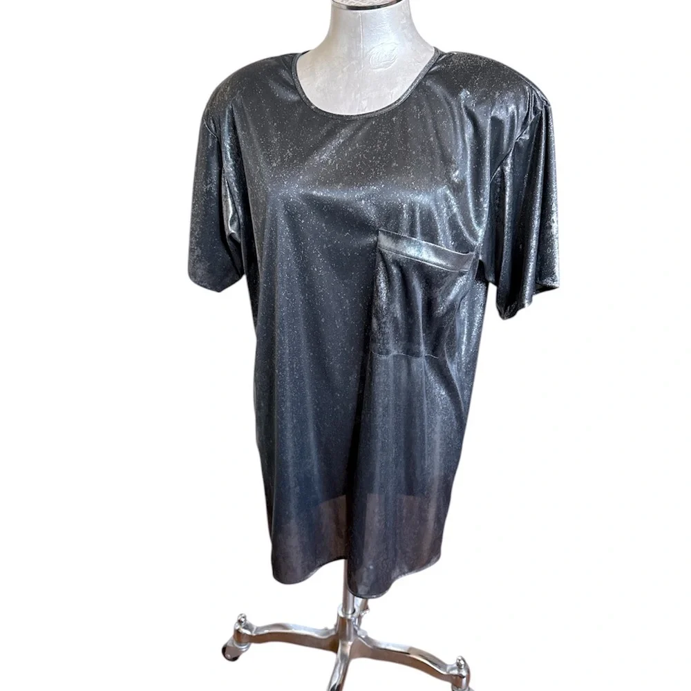 Vintage Gianna Women’s Black Silver metallic look Oversized Short Sleeve Top M - Picture 1 of 17
